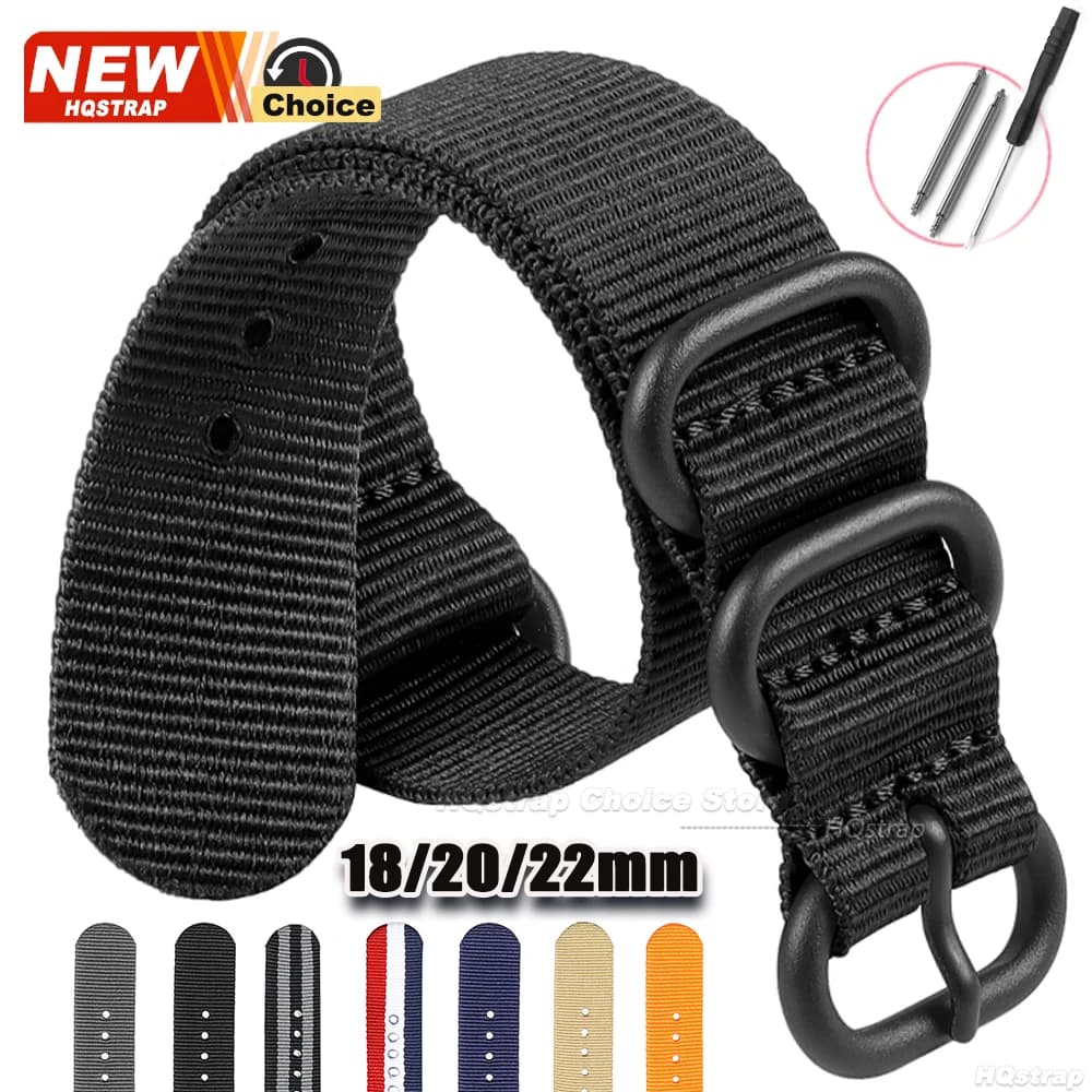 Cinturino per orologio in tessuto di nylon 18mm 20mm 22mm cinturino cinturino in acciaio pregiato fibbia ad ago braccialetto universale nero per donna uomo cinturino
