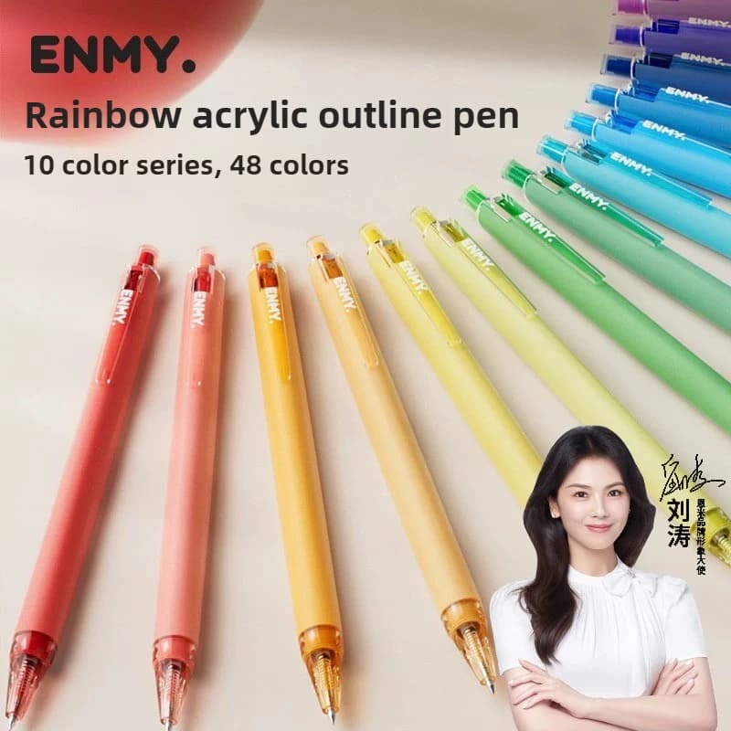 ENMY 48/10 Rainbow Colors Acrylic Gel Pen Non Smudge Non Skip Fine Tip 0.6mm Art Drawing Pen Stationery Office School Supplies