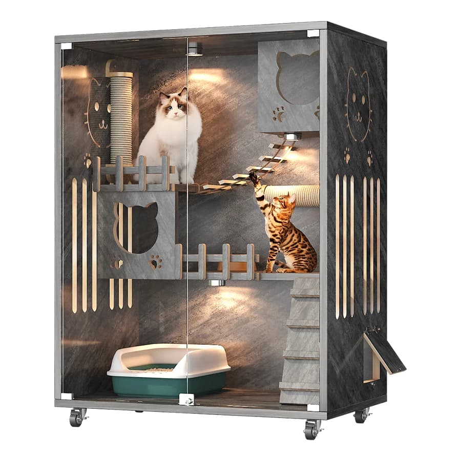 Casetta per gatti in legno massello di lusso multistrato Trasportino per animali traspirante ecologico per piccoli animali Villa con gabbia per gatti aggiornata