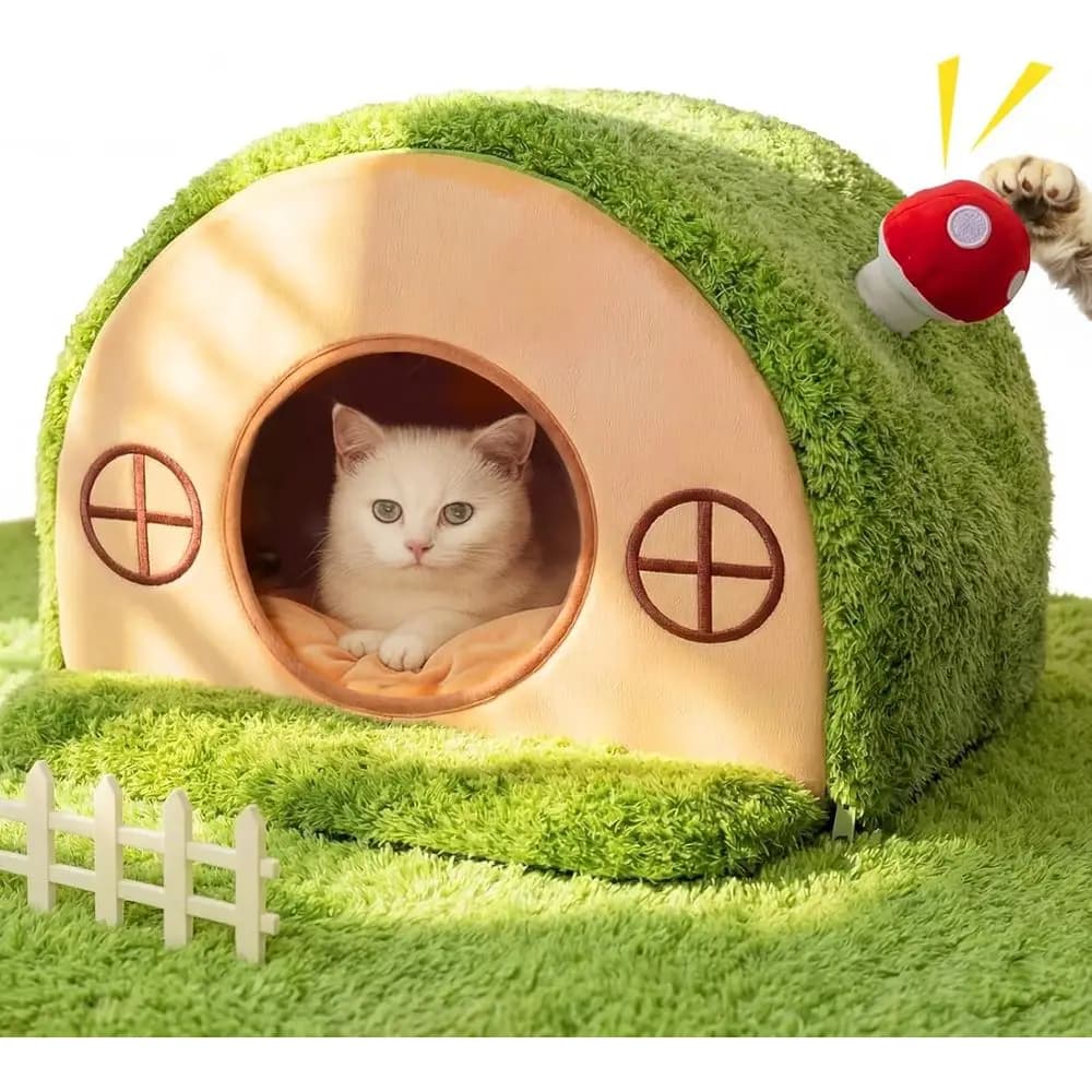 Cat House Indoor Cats - Tree Hole Cat Bed Cave Hideaway | Enclosed Calming Shelter for Small Medium Pets, Removable & Washable C
