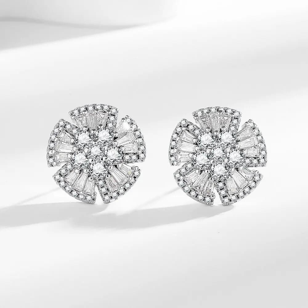 Orecchini in Argento Sterling 925 con Zirconi Rotondi a Forma di Fiore, Gioielli Semplici ed Eleganti per Signore, Regalo per Compleanno, Festa, Matrimonio, Anniversario