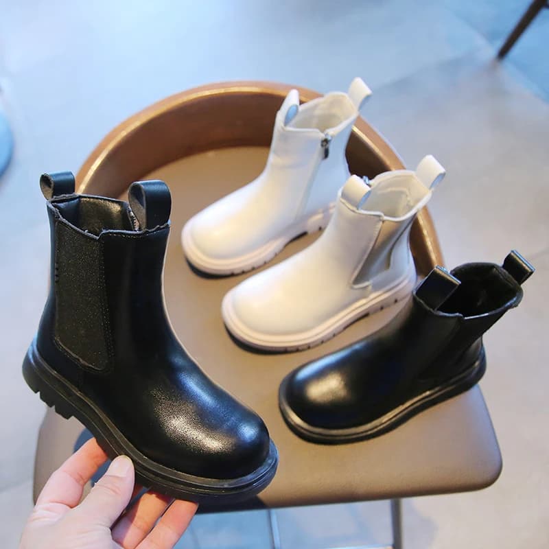 Stivaletti Chelsea per bambini per ragazzi e ragazze Stivaletti corti alla caviglia classici con cerniera laterale alla moda Nero Beige Scarpe calde autunno inverno per bambini