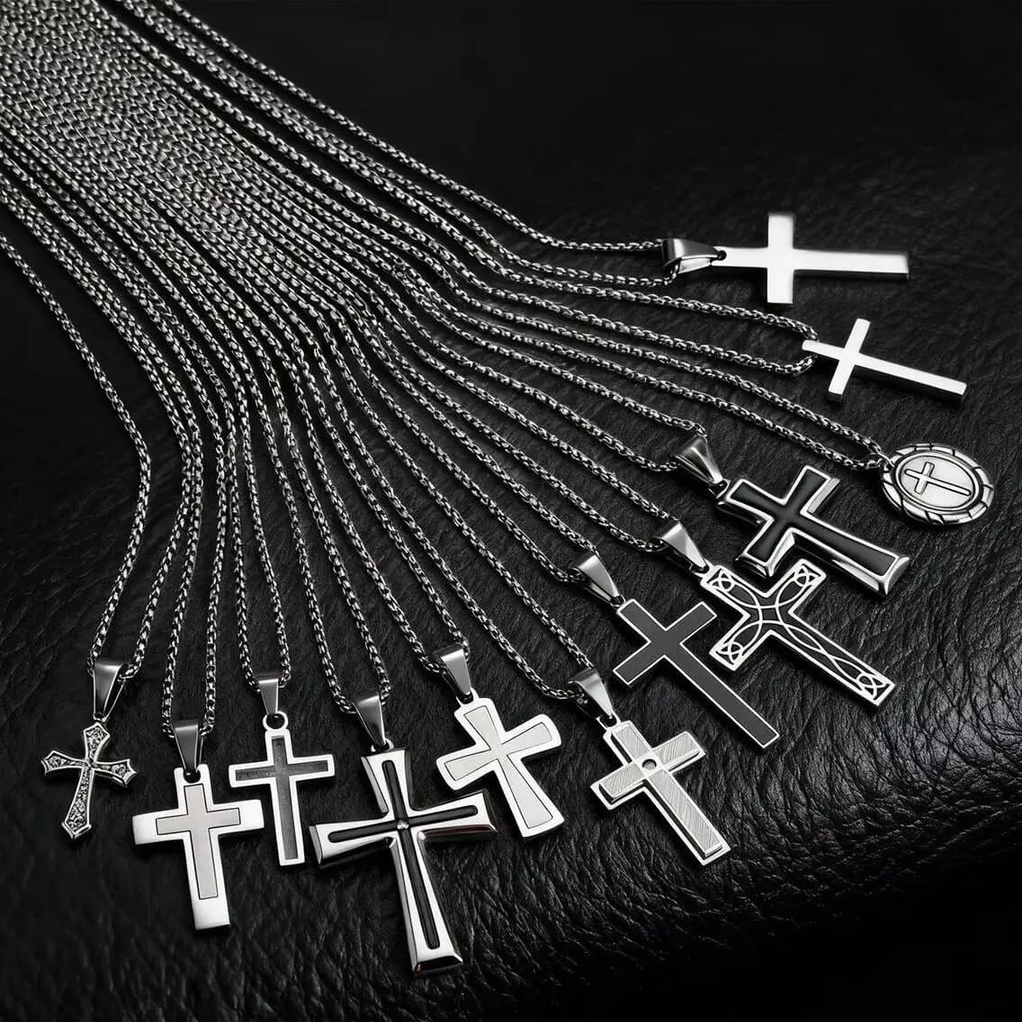 Hip Hop Punk Cross Necklace for Men,Waterproof Stainless Steel Plain Cross Pendant Necklace,Vintage Casual Jewelry Gift