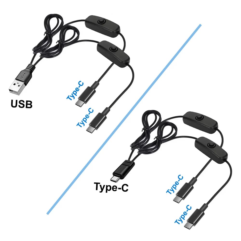 Cavo caricabatterie USB tipo C 2 in 1 con due interruttori on/off, cavo di ricarica splitter multi porta USB C per caricabatterie per dispositivi doppi