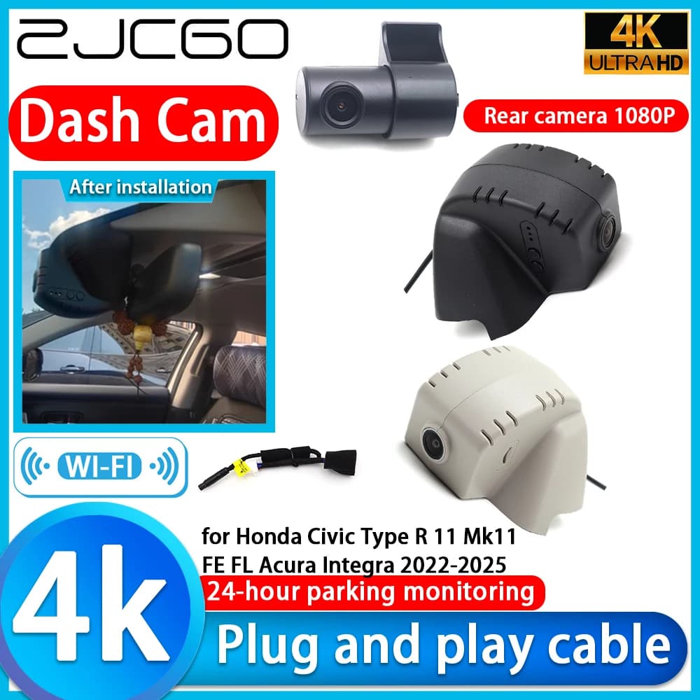 4K DVR camera for Auto Honda Civic Type R 11 Mk11 FE FL Acura Integra 2022-2025, with Sony Objective and Parking Monitor