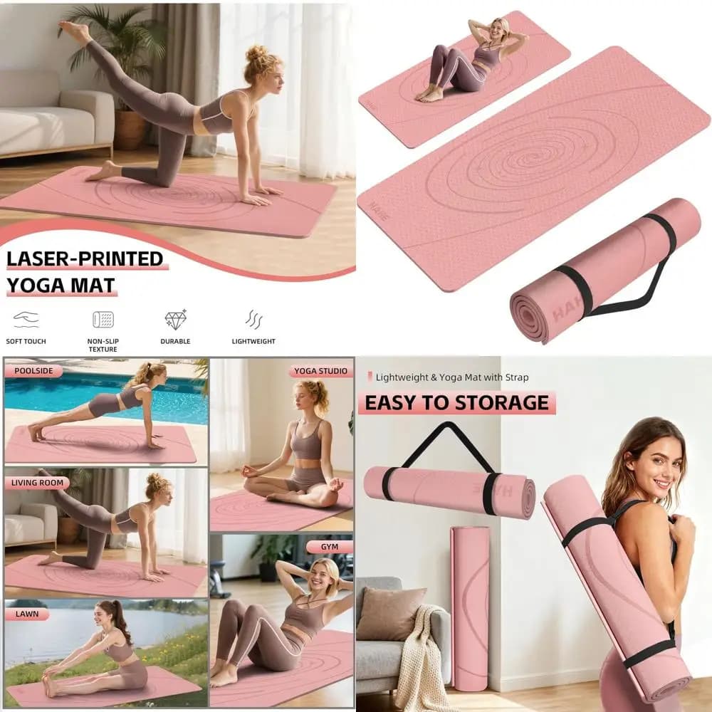 76x32 extra thick yoga mat with anti-slip and shoulder strap for improved workouts