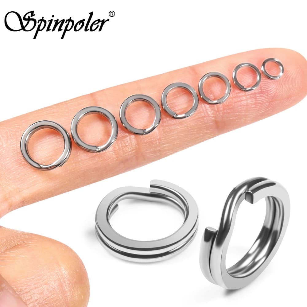 Spinpoler 100 pz Forgiato Piatto Compresso Extra Forte Durevole Pesca Anello Diviso Per Carpa Spigola Grande Gioco Gancio di Pesca Richiamo Girevole