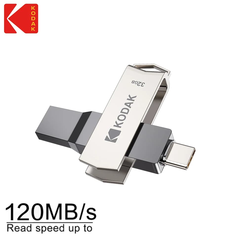 KODAK USB3.2 Type C Flash Drive due in uno 256GB 128GB 32GB Pendrive Dual Memory Stick ad alta velocità per smartphone e laptop