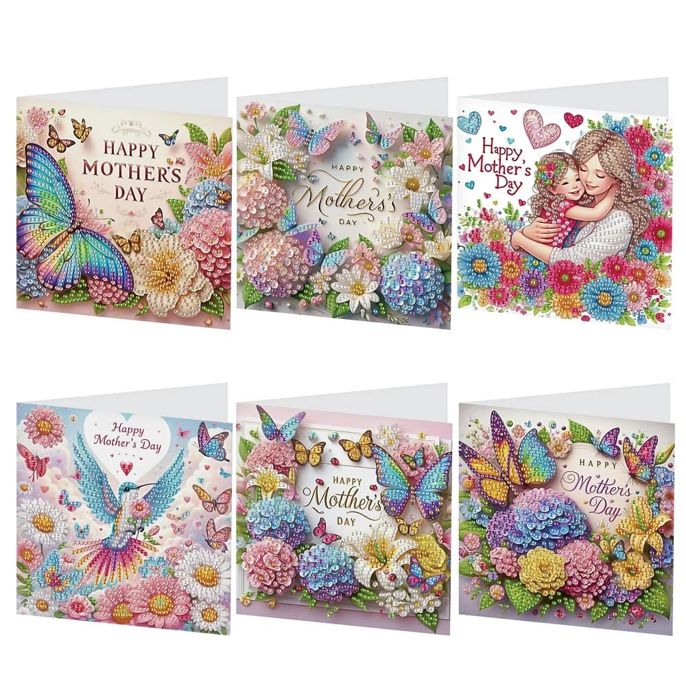 Kit di biglietti d'auguri con pittura artistica con diamanti da 6 pezzi, artigianato con diamanti per la festa della mamma felice con buste Carte con diamanti per le celebrazioni