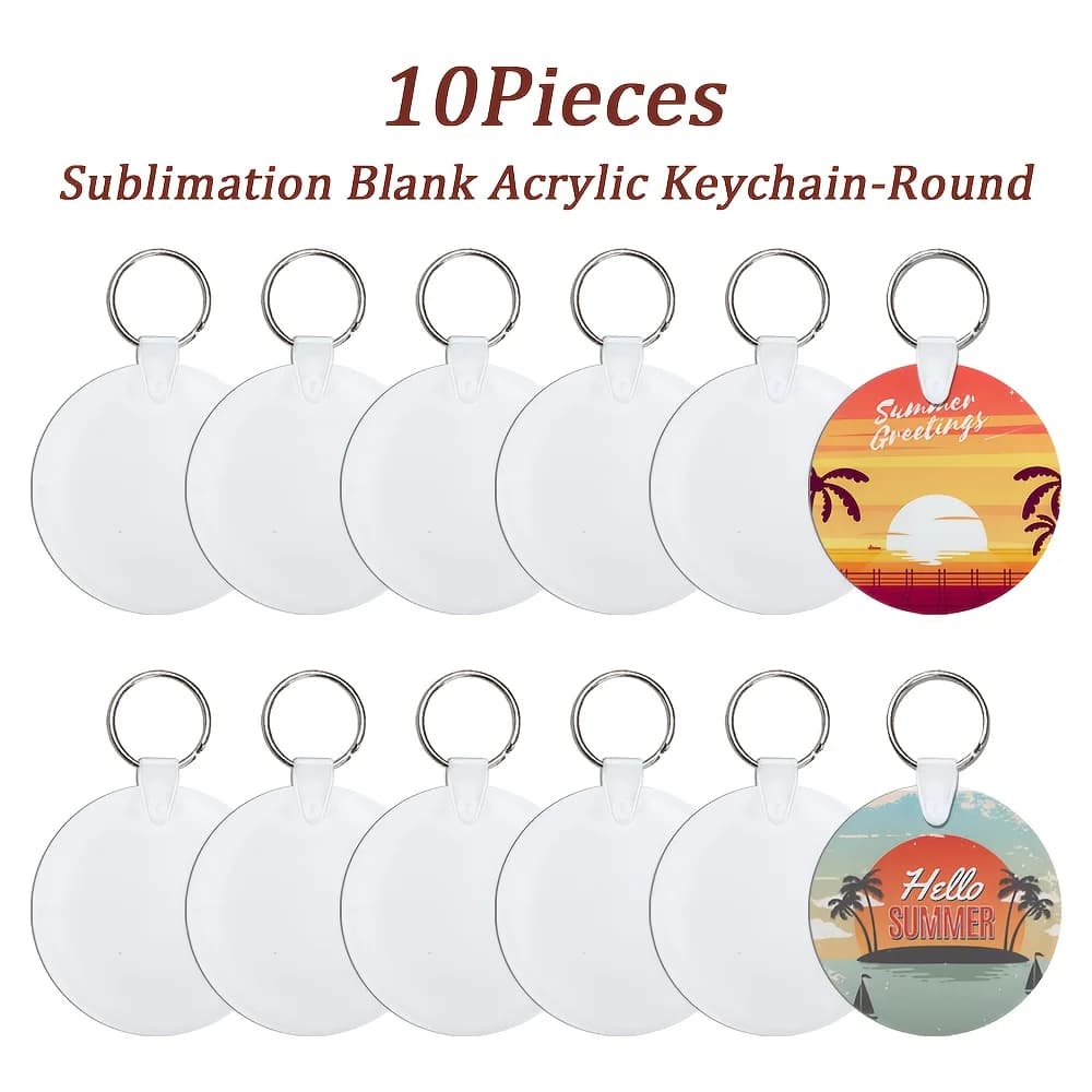 10Pcs Round Sublimation Blank Keychains Set with Key Rings & Tabs, DIY Heat Transfer Blanks for Photo Crafts, Bonus 2Pcs Extra C