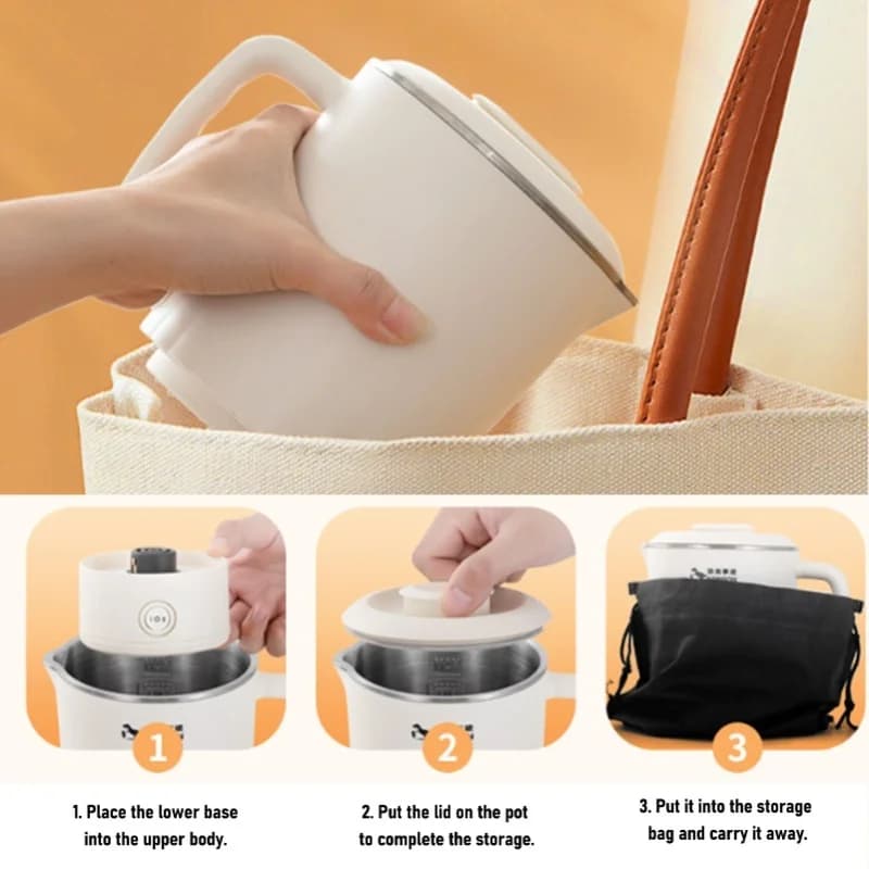 600ML Portable Electric Kettle Food Grade Stainless Steel Foldable Tea Coffee Kettle With 2 Temperature Settings 110V/220V