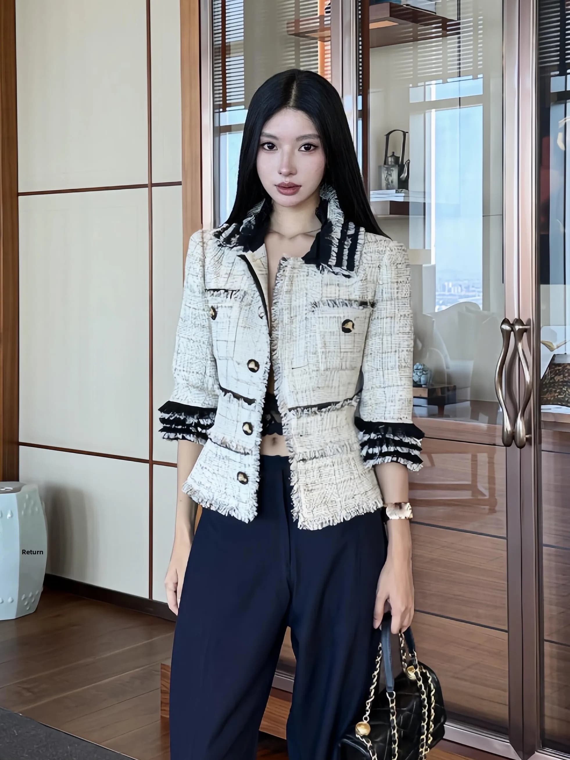 Unique Elegant Small Fragrance Style Jacket Women's Spring Fashion 2026 Popular Coarse Tweed Top Buttoned Coat Short Length