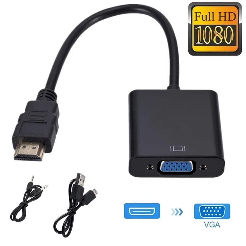 Convertitore da HDMI a VGA 1080P con alimentazione audio, adattatore da HDMI maschio a VGA femmina per tablet, proiettore, PC, TV