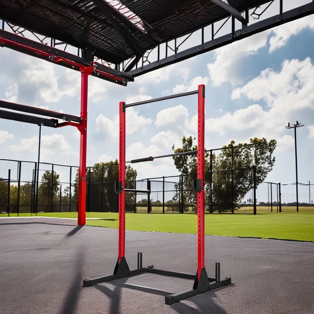 Commercial Grade Red Steel Traction Rack, Adjustable and Resistant, Modern Gym Equipment for Home Use