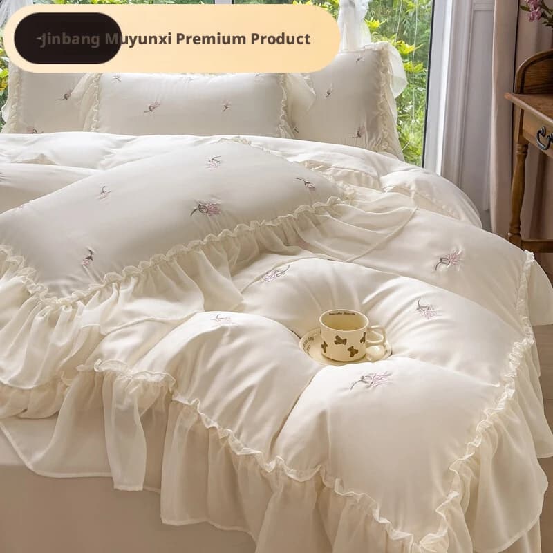 Lussuoso set di quattro pezzi in seta lavata in stile francese, lenzuolo e copripiumino in seta Ice Silk