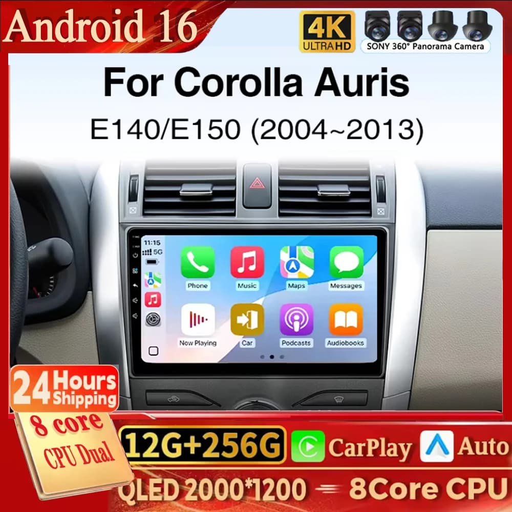 Per Toyota Corolla E140150 2007 2008 2009 2010 2011 2012 2013 Android 16 Carplay Autoradio Multimedia Video Player Navigazione GPS