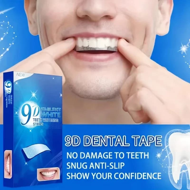 Strisce sbiancanti per denti 9D Gel dentifricio Cura dell'igiene orale Strisce sbiancanti per denti a doppia elasticità Impiallacciature per denti finti