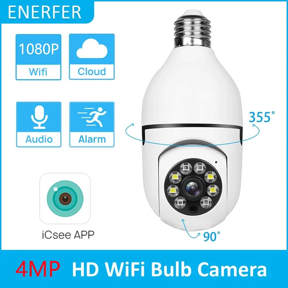 4MP E27 lampadina telecamera WiFi videosorveglianza interna sicurezza domestica visione notturna a colori AI Auto rilevamento umano ICSEE APP 1080P