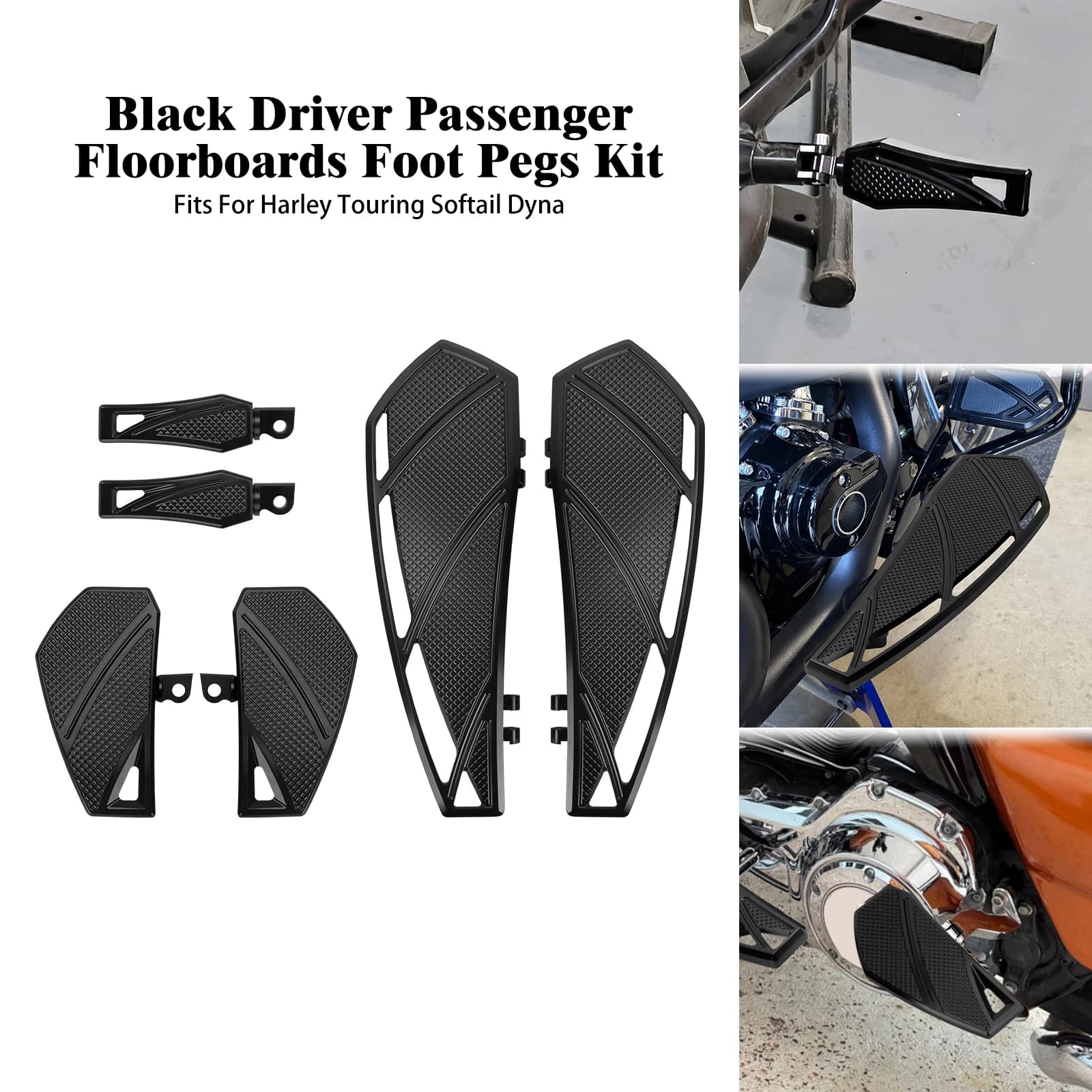 Set Pedane Poggiapiedi Anteriori e Posteriori per Moto Harley Touring Electra Glide Softail FL
