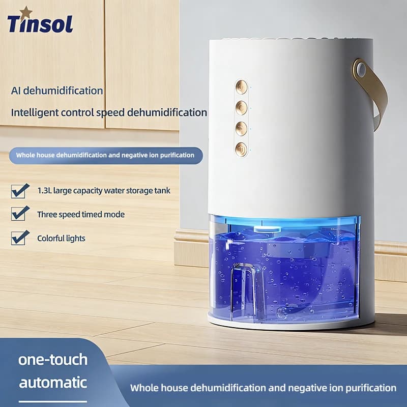 Deumidificatore intelligente agli ioni negativi TINSOL da 1300 ml, elimina umidità, muffa e condensa, timer a risparmio energetico, asciugatore d'aria
