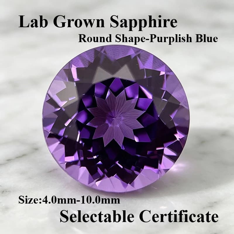 Lab Grown Sapphire Purplish Blue Color Round Shape Charms Gemstone for DIY Ring Necklace Earrings Making Selectable Certificate