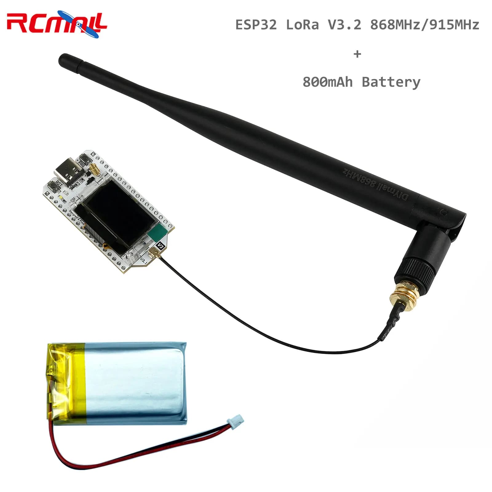 Scheda di Sviluppo Heltec Meshtastic ESP32 LoRa V3.2 + Batteria 800mAh, SX1262 0.96" OLED ESP32-S3 WIFI BT Kit LoRa per Arduino LoRaWAN