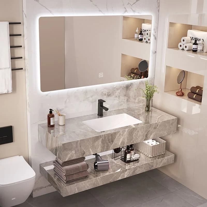 Mobile con specchio cosmetico Lavabo leggero in ceramica sinterizzata per lavabo da bagno