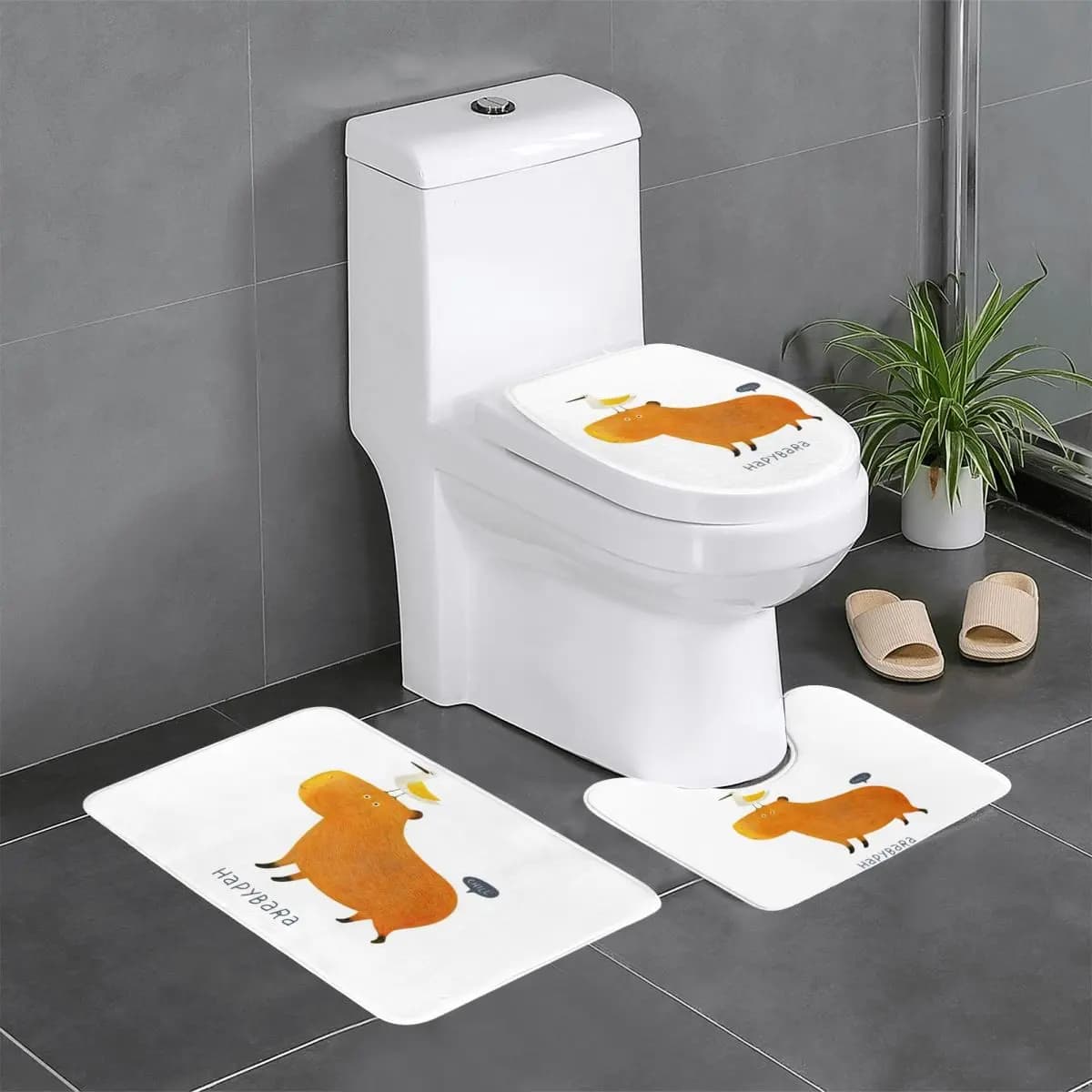 Hapybara Capybara Tappetino da bagno in 3 pezzi Set da bagno Copri coperchio per WC Decorazioni per la casa Tappeto antiscivolo