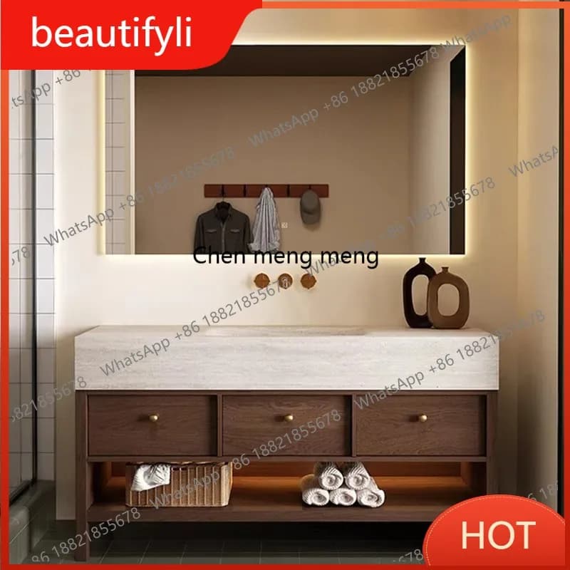 A139 Mobile Bagno Moderno con Lavabo Integrato in Ardesia, Specchio e Lavandino per Toilette