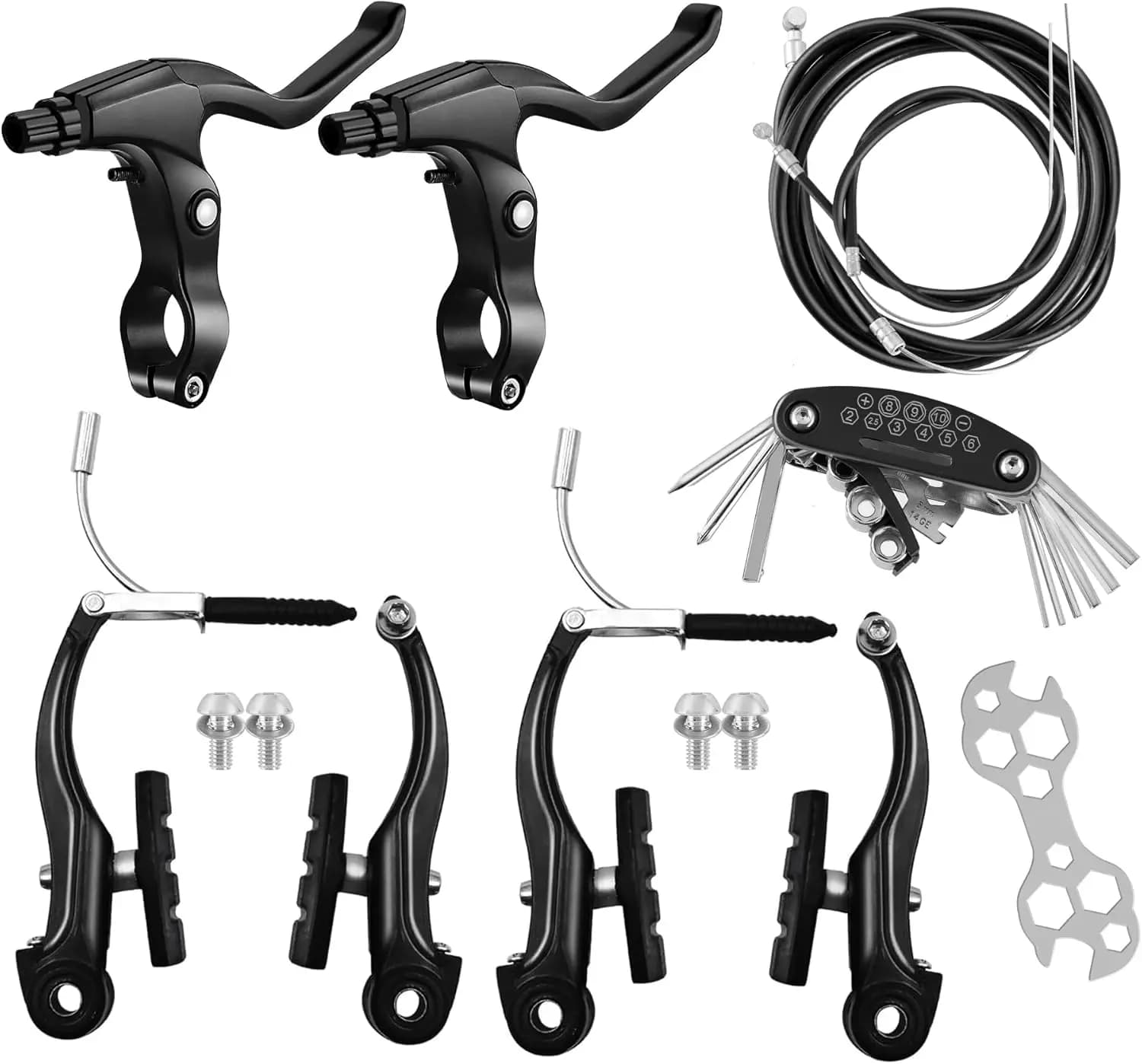 Set freno V per bicicletta Set pinza MTB AL Mountain BMX Bike Cruiser Pull lineare con pastiglie freno e leve Nero