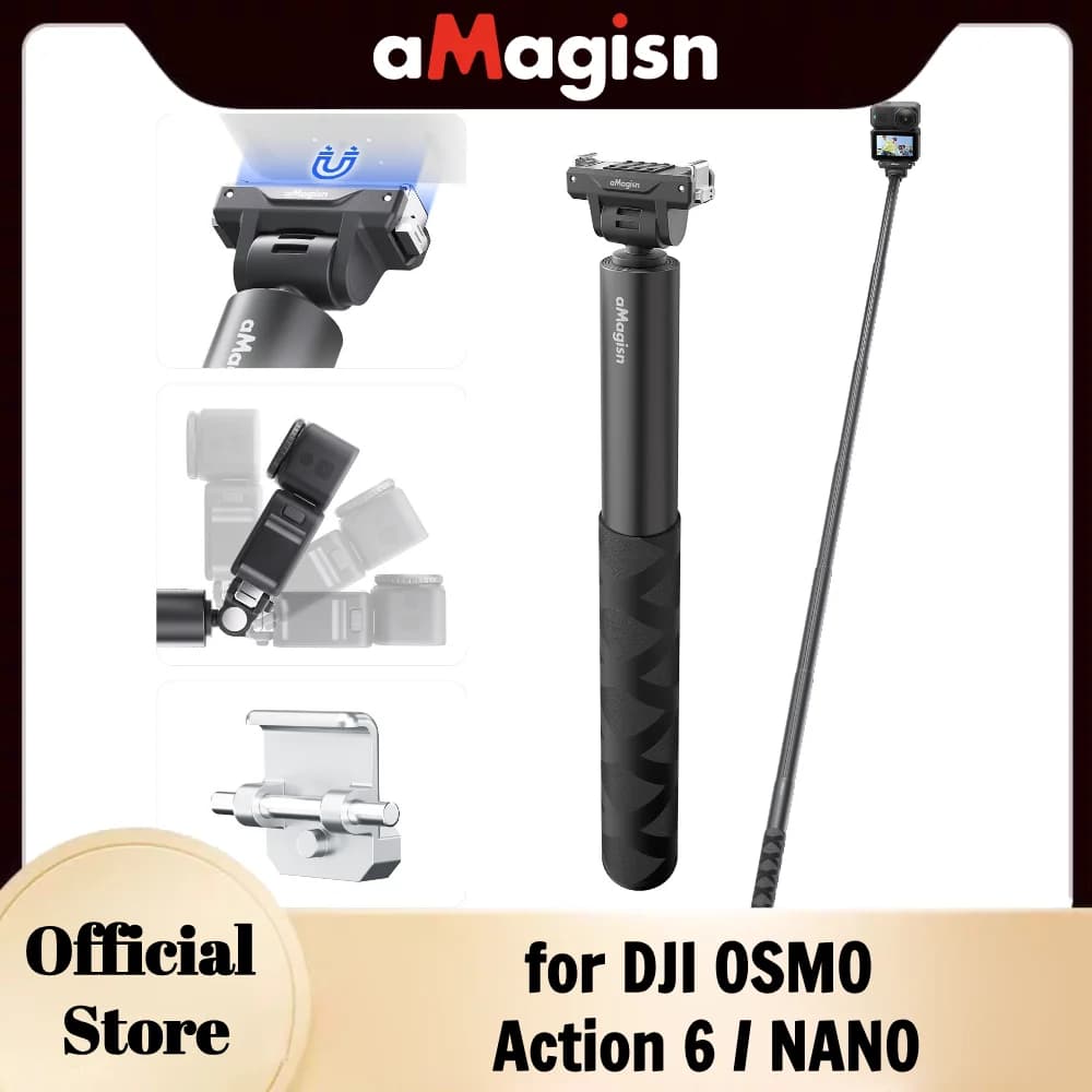 aMagisn 1.2M Magnetic Quick-Release Selfie Stick ,4-Level Adjustable,Stainless Steel Claw for DJI Osmo Nano Action 6 Camera
