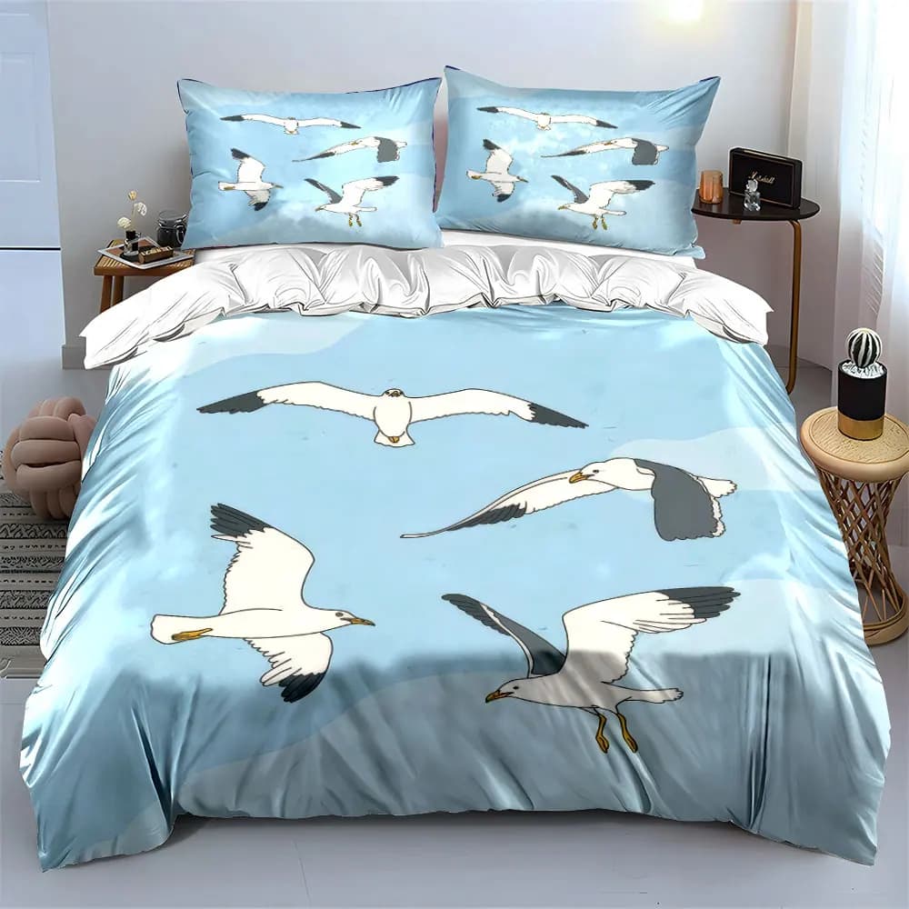 Set di decorazioni artistiche a tema gabbiano, set di biancheria da letto con copripiumino morbido e confortevole, include 1 copripiumino e 2 federe, regalo