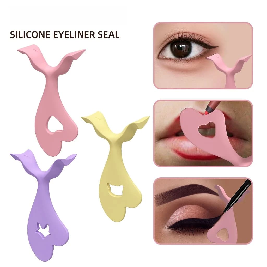 Kit 3 Pieces for Eyeliner Effect Cat Eye, 3D Reusable Silicone Tool for Eyeliner to Ala, Umbrella and Lip, for a Easy and Perfect Make-up