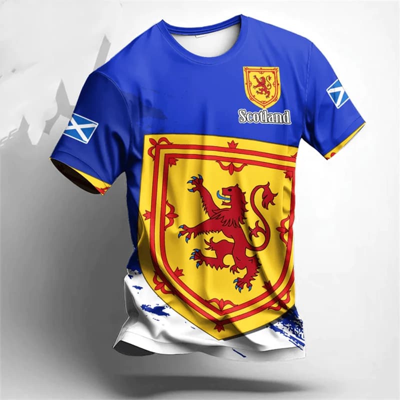 Scottish Coat 3D Print Football T-shirt Men's Crew Neckline Short sleeve T-shirt Summer Sport Gym Fashion Trend Man Tee Top