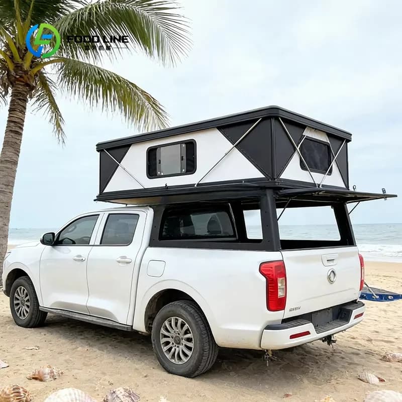 Hard Shell Pop Up Pickup Truck Camper Tent for Outdoor Adventure, Custom Camping Cabin with Bed Platform, Kitchen Station
