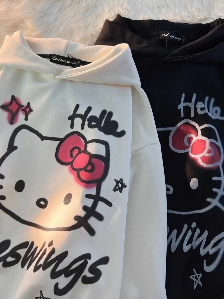 Felpa con Cappuccio da Donna con Stampa Cartoon, Oversize, Stile Casual, Manica Lunga, Lunghezza Regolare, Nuova Collezione Autunno Inverno