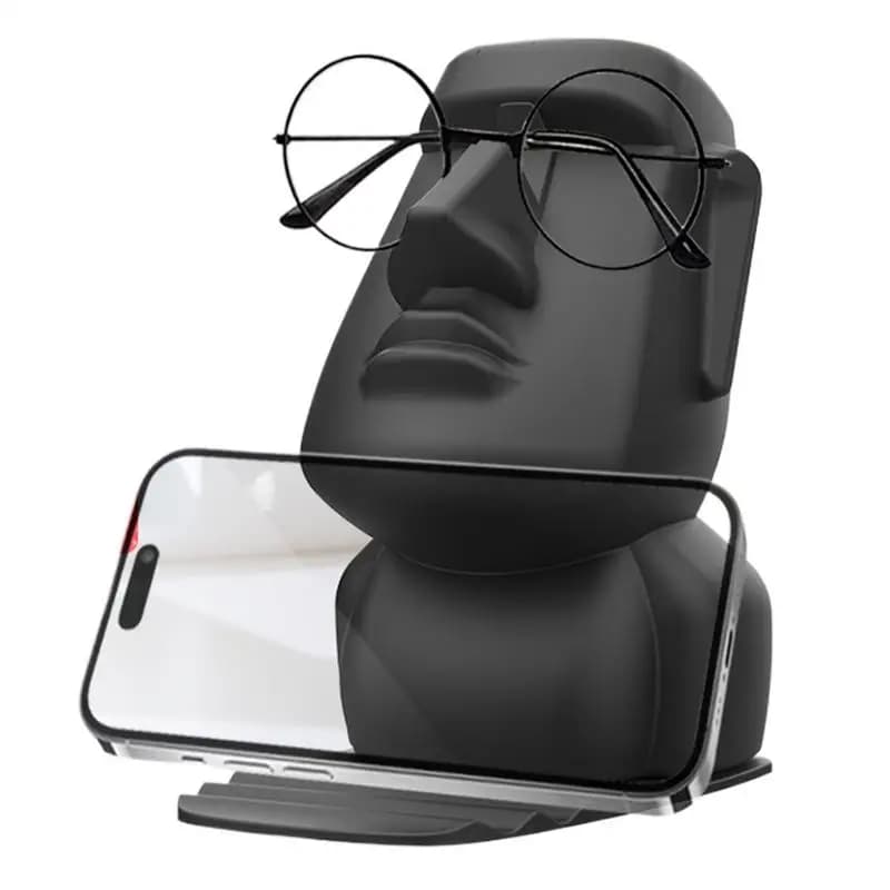 Statua Moai in Resina 3in1 Creativa, Porta Telefono e Occhiali, Decorazione da Scrivania, Regalo Unico per Compleanno e Natale, Organizzatore per Casa e Ufficio