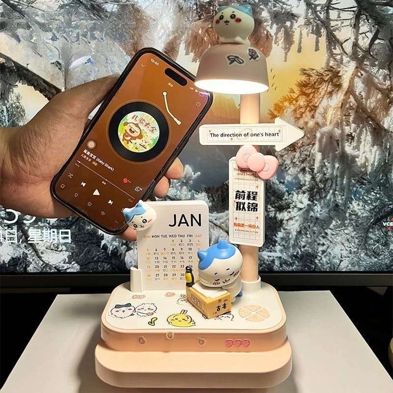 Chiikawa Usagi Kawaii Anime Cartoon Sleep with Night Light Calendar Desk Lamp Bluetooth Audio Soft Light Eye Protection Portable