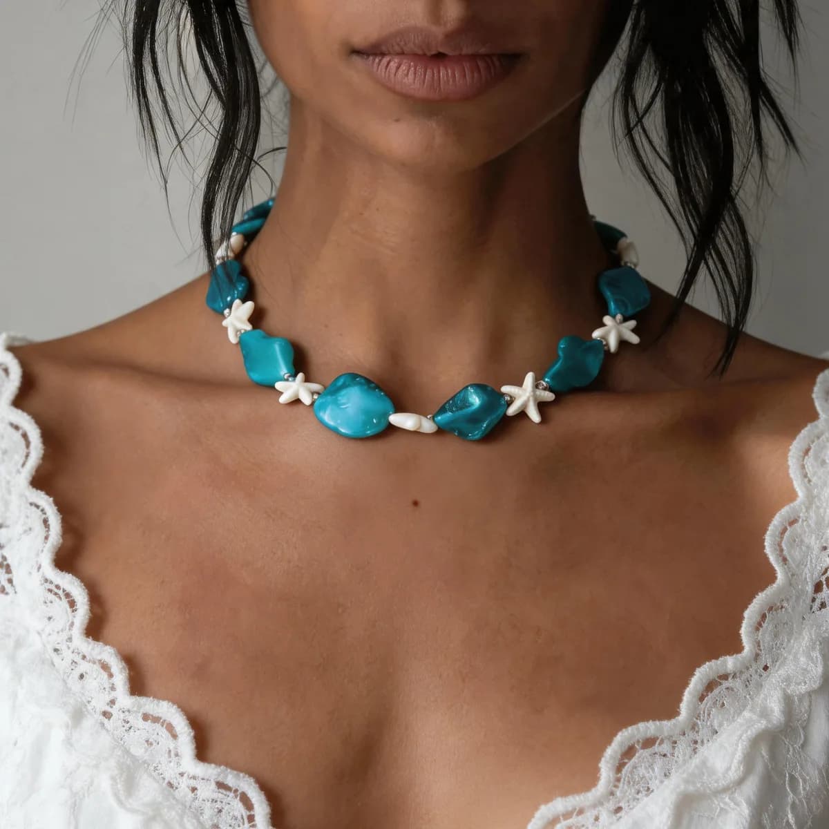 White Shell Starfish Chokers Necklaces Multicolor Irregular Stone Beads Neck Chian Women Boho Ocean Style Jewelry Beach Vacation