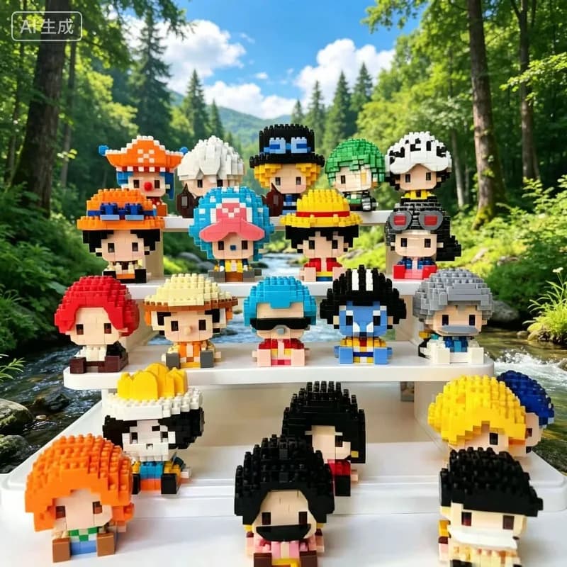 Nuovo ONE PIECE Sun God Nika Luffy Micro Action Block Chopper Ace Buggy Modellino Anime 3D da Assemblare Mini Mattoncini Giocattoli per Regalo