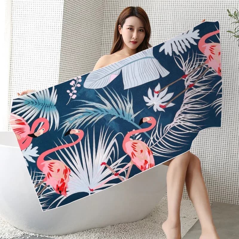 1pc microfibra stampata vacanza al mare nuoto bagno viaggio asciugamano sportivo versatile asciugatura rapida quadrata piscina fenicottero