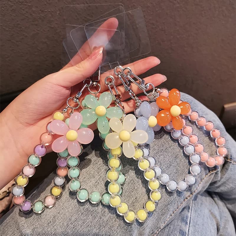 Colorful Macaron Short Wrist Pendant with round beads Cord for women's hand chain