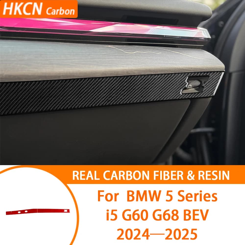 Carbon Fiber Dashboard Lower Strip Cover Panel Auto Accessories Decoration Sticker For BMW Series 5 i5 G60 G68 2024 2025