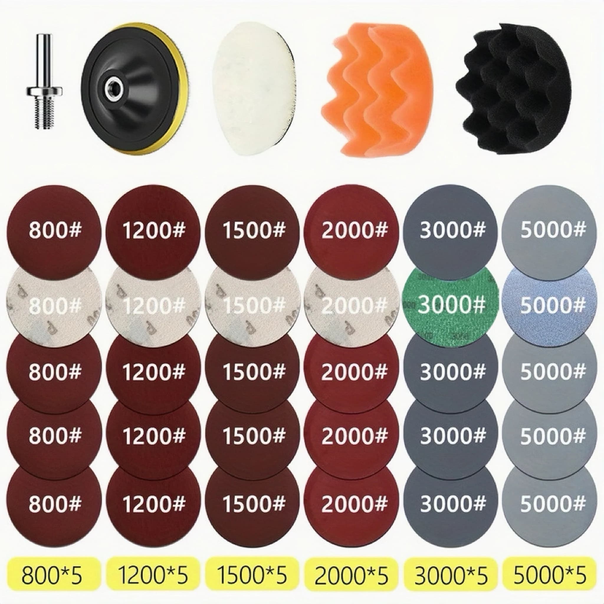 Repair and Restoration Fari Auto from 35 Pieces, 3 Inch Polishing Disc (75mm), Auto Ceratura Sponge with Abrasive Card for Auto Details