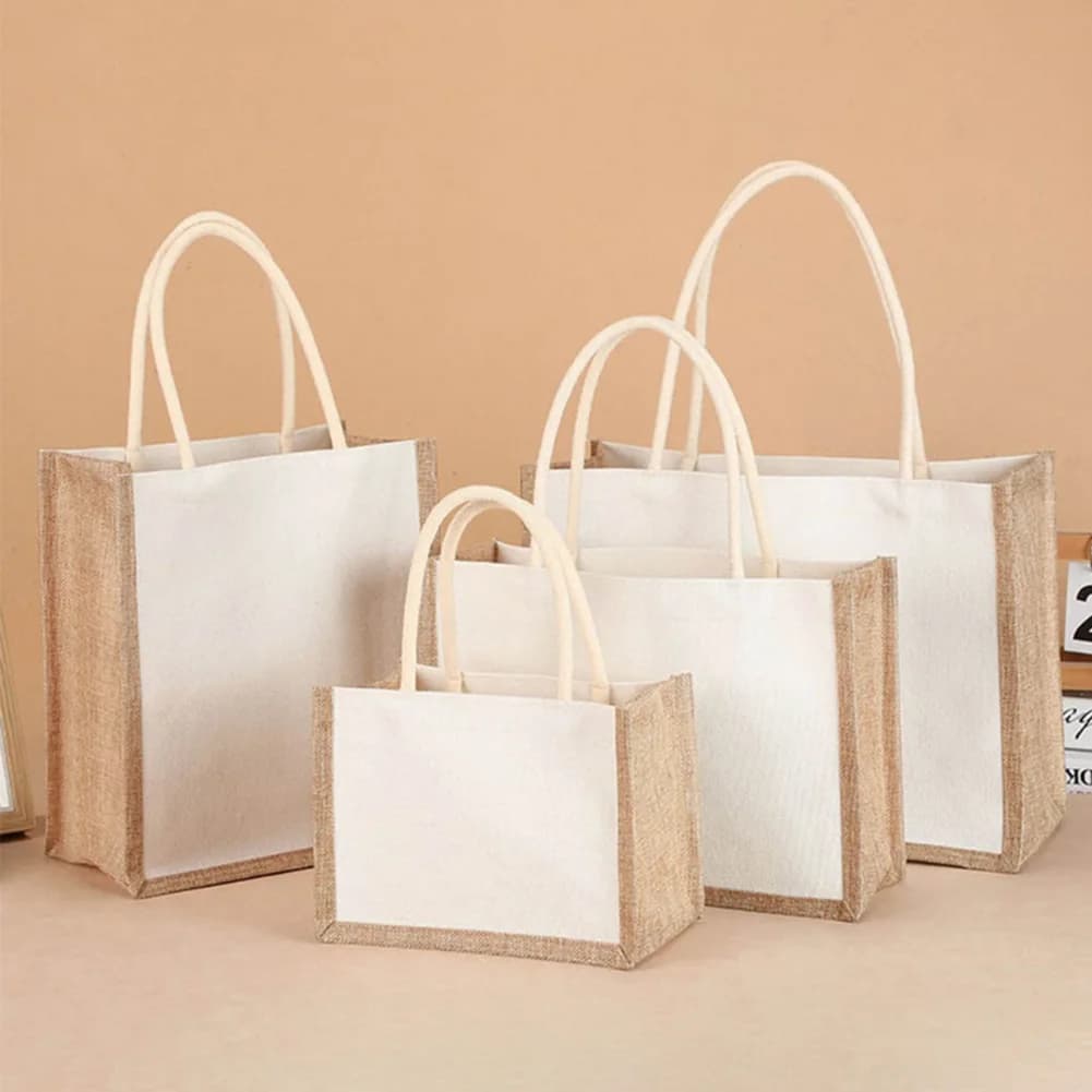 Borsa per la spesa in juta di tela di juta riutilizzabile per la spesa, regalo di compleanno, borse con manico, borsa multifunzionale fatta a mano