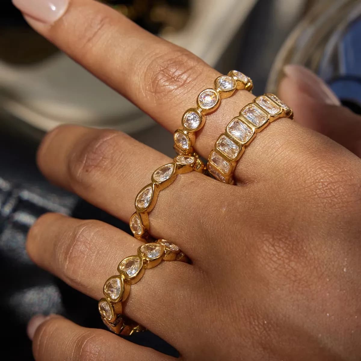 2026 New Simple 18K Gold Color Plated Stainless Steel Zircon Water Drop Shaped Sparkling Ring Stackable Heart Shaped Full Zircon