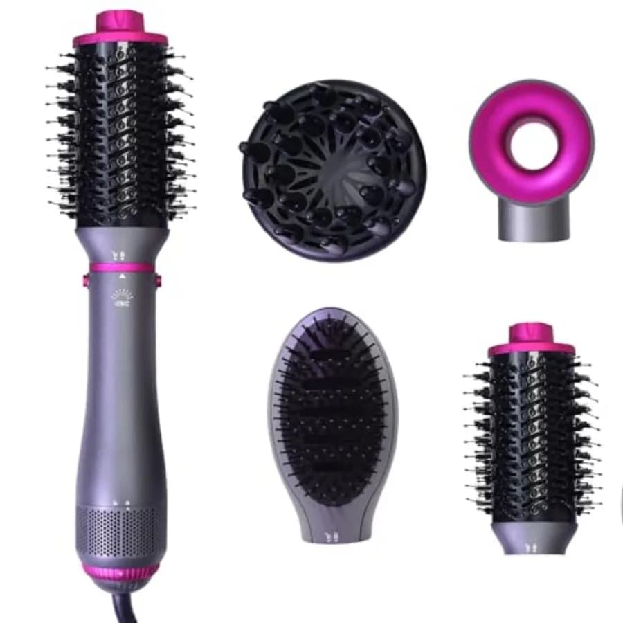 Spazzola Asciugacapelli 4-in-1, Spazzola per Styling, Styler Multifunzione con Ioni Negativi, Asciugacapelli Staccabile con Diffusore, Spazzola ad Aria Calda