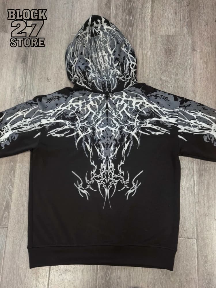 Mens Hoodie Harajuku Y2K Streetwear Lightning Graphic Print Zip Up Hooded Sweatshirt Gothic Punk Loose Fit Glow Unisex Fashion