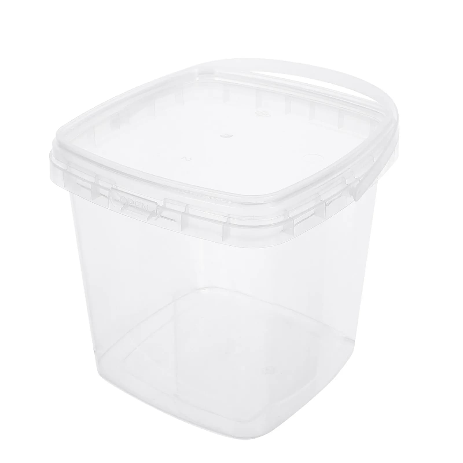 Square Transparent Plastic Food Storage Bucket 68 Oz Lid Handle Airtight Storage Container for Kitchen Office Bucket with Lid