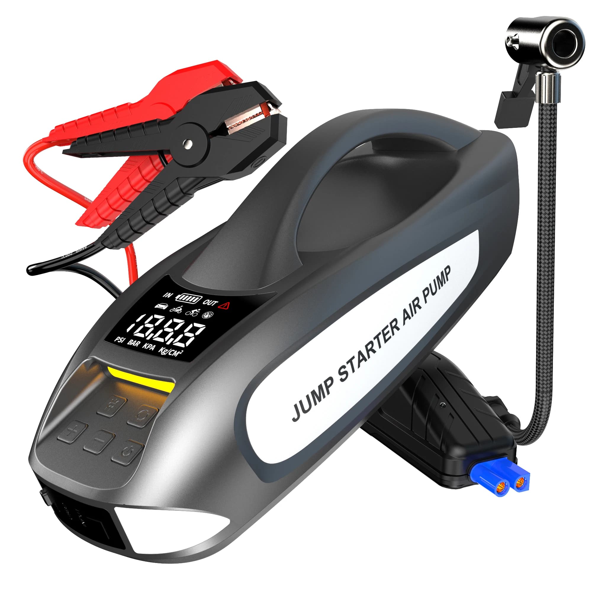 Avviatore di emergenza OEM/ODM 27000mWh con gonfiatore per pneumatici 6000A Power Bank 160PSI Avviatore di emergenza per auto con compressore d'aria rapido con pompa d'aria